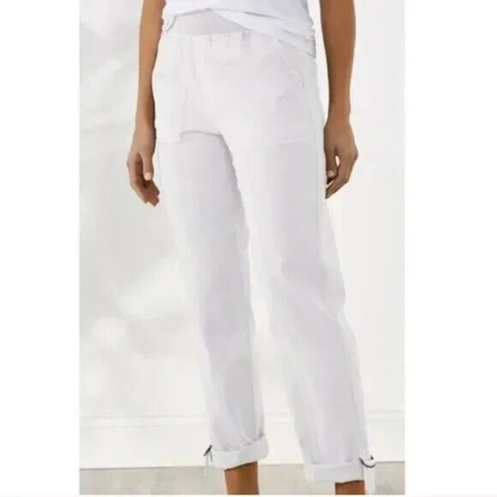 NWT Soft Surroundings Pants 3X White Medina Roll Tab Pull On Straight Leg Crop